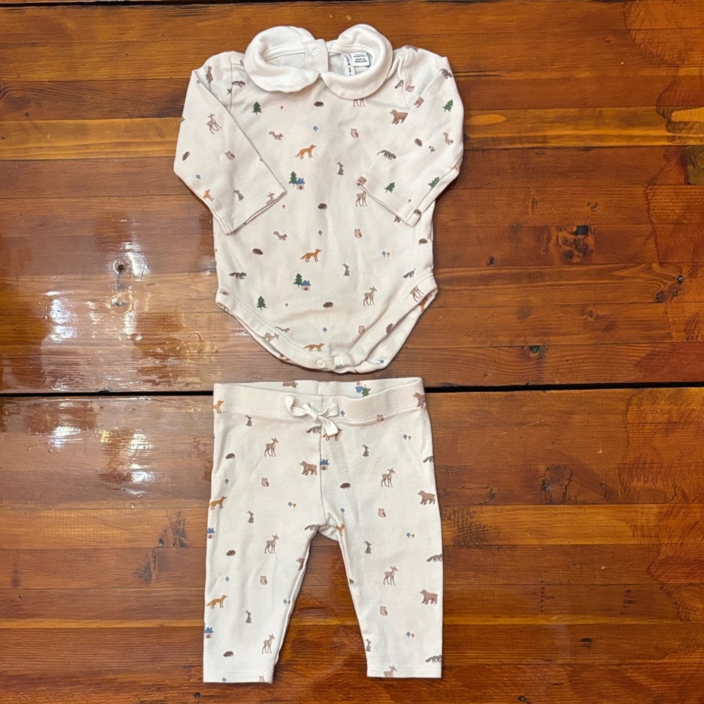 Janie and Jack Cream Baby Outfit with Animal Print
